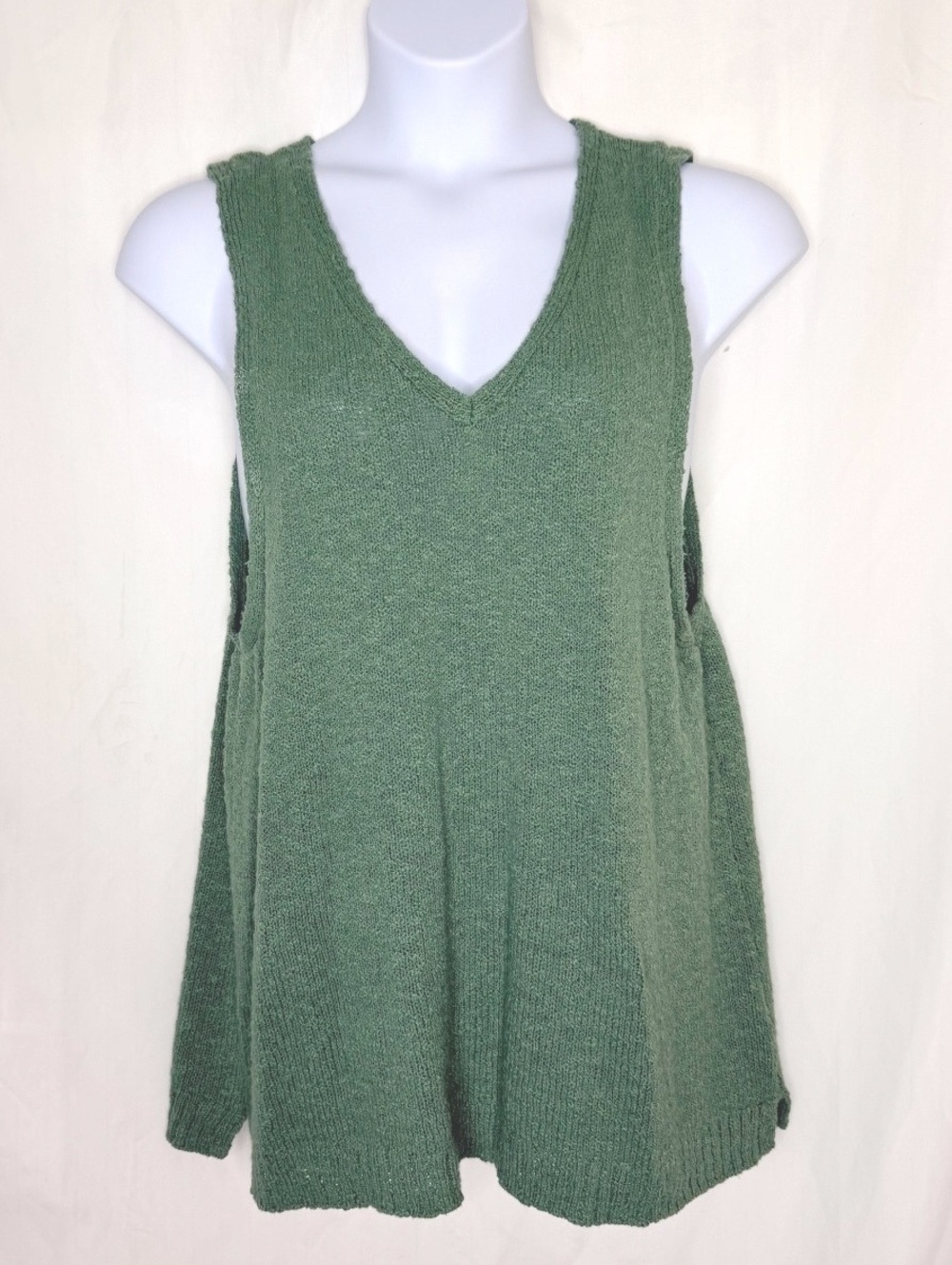 J.Crew V-Neck Beach Cotton Blend Sweater Tank 3X Green Cotton Knit